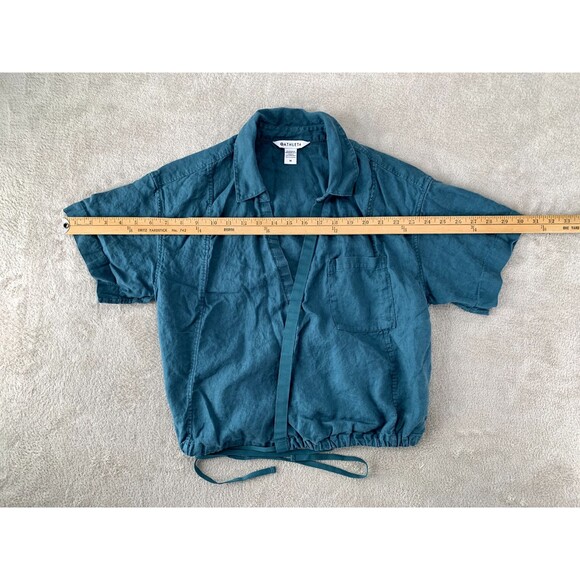 Athleta Women's Playa Tie Front Short Sleeve Linen Top Borealis Green Medium - Picture 5 of 12